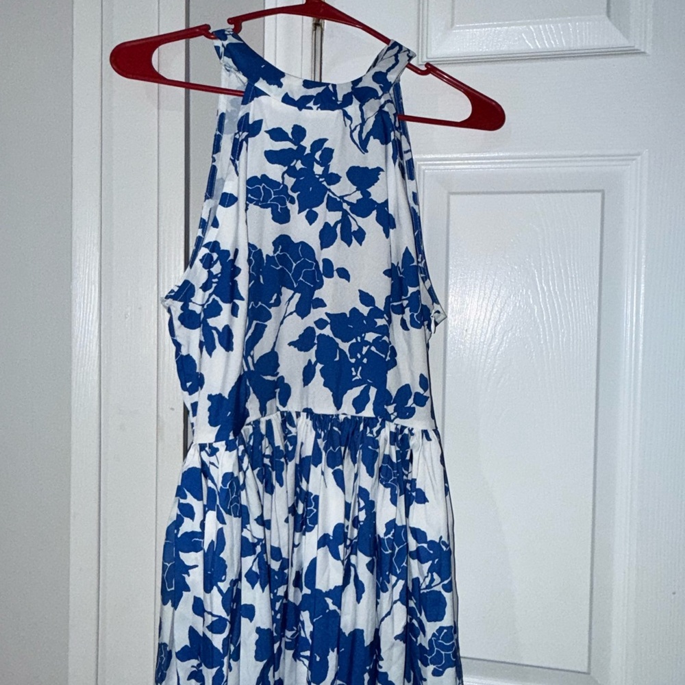 Blue and White Floral Halter Dress